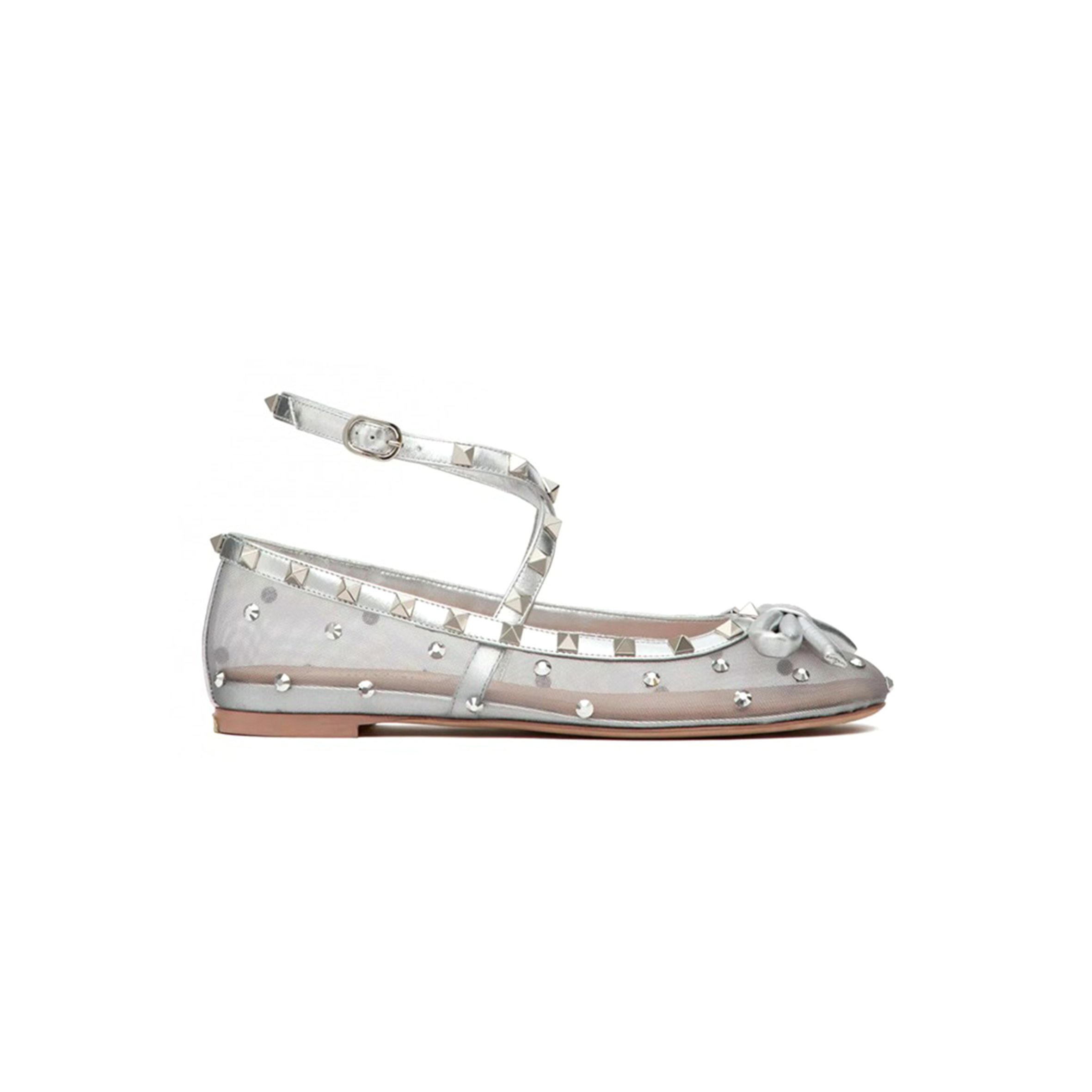 VALENTINO ROCKSTUD MESH BALLERINA WITH CRYSTALS 5W2S0HB6UQX_KSP